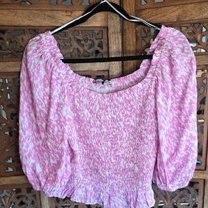Lush Pink and White Smocked Blouse